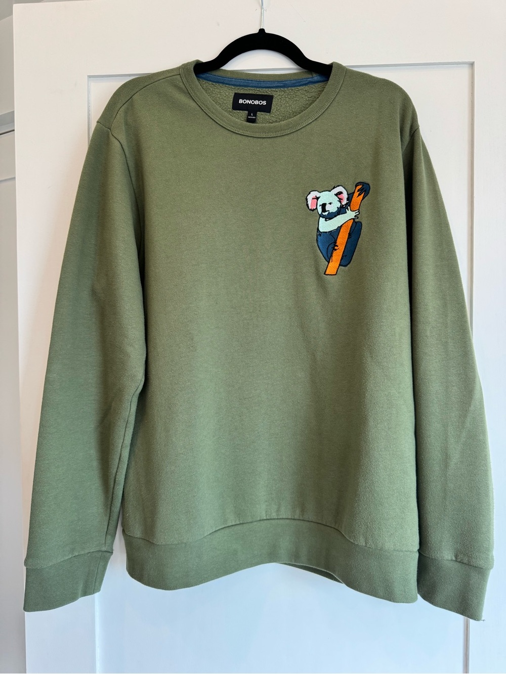 Bonobos Olive Crewneck Sweater with Koala Patch